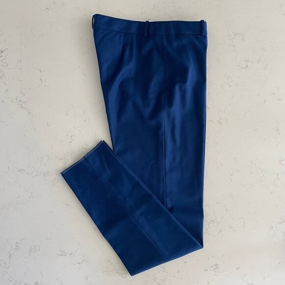 Boss Hugo Boss Tiluni1 Flat Ft Slim Strait Lg MRise Virg Wool Pants Blue 2 NWOT - Picture 1 of 15